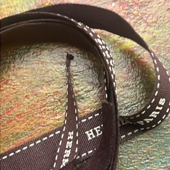 Hermes Hook Bracelet Jumbo Metal Logo Silver Color Brown Leather Chocker 15" - Picture 11 of 13